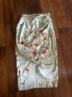 Floral Midi Skirt in Soft Sage with Orange Blooms